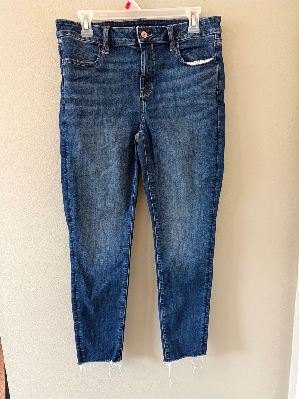 American Eagle Outfitters Blue Skinny Jeans with Raw Hem